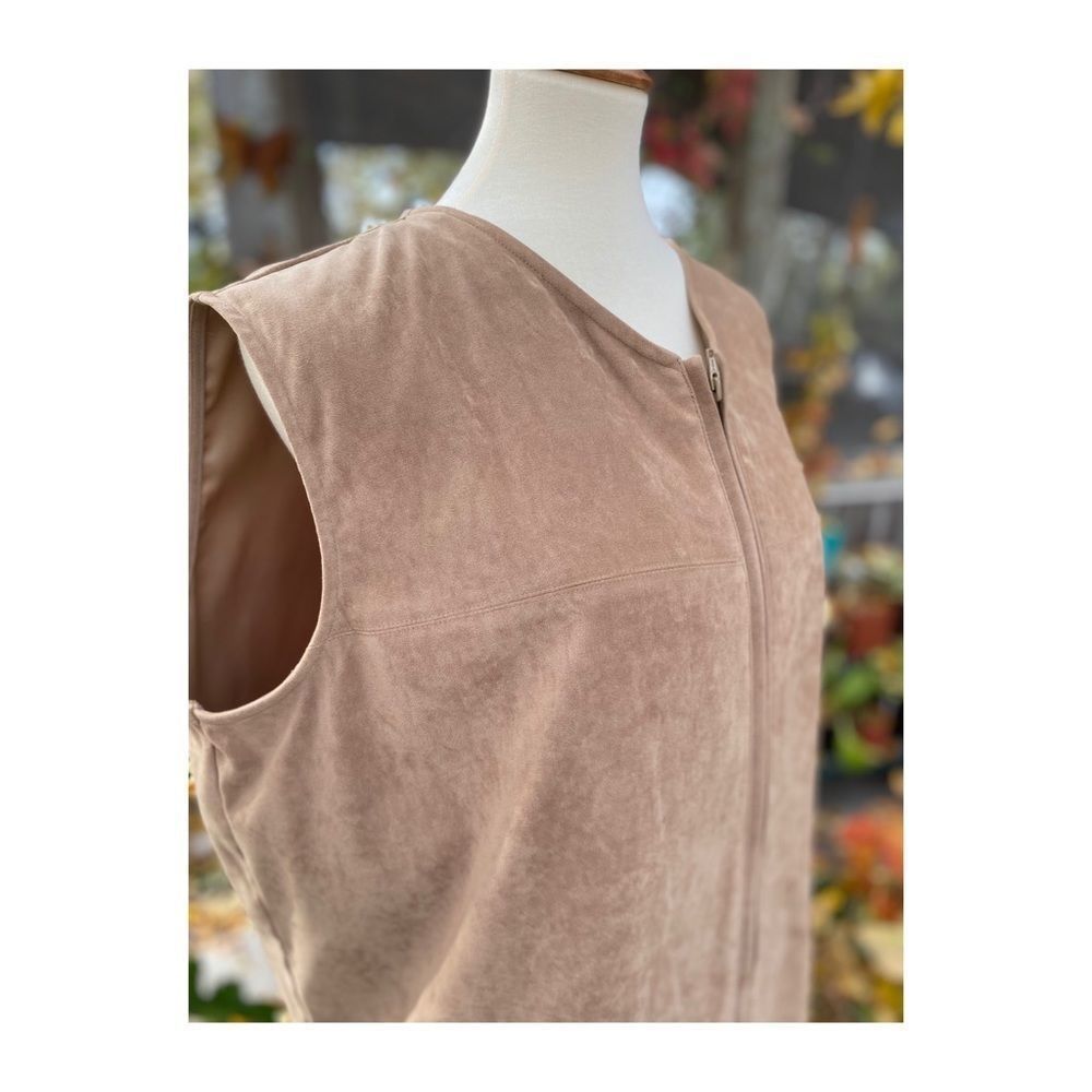 Vintage 90s Penman's Microsuede Zip Up Vest Tan Neutral Fall Sz 22W